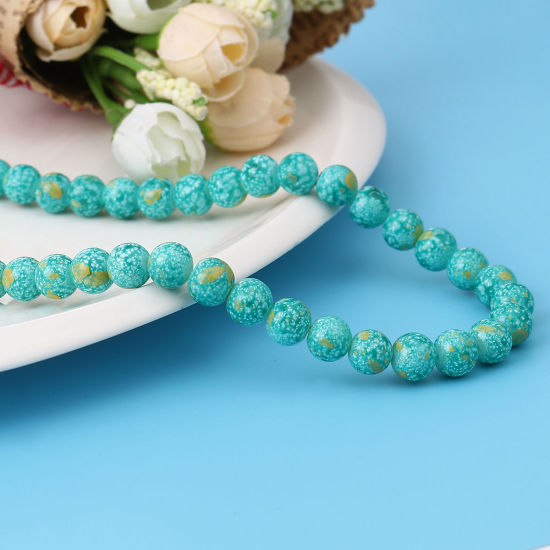 Изображение Glass Beads Round Cyan Crack Imitation Stone About 8mm Dia, Hole: Approx 1.2mm, 75cm(29 4/8") long, 2 Strands (Approx 105 PCs/Strand)