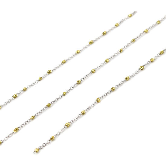 Image de Chaîne Maille Forçat en Acier Inoxydable Argent Mat Jaune Paillettes 5x2mm , 1 M