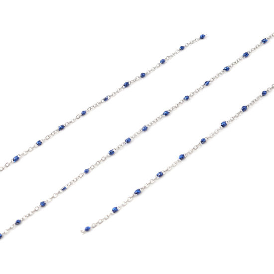 Image de Chaîne Maille Forçat en Acier Inoxydable Argent Mat Saphir Paillettes 5x2mm , 1 M