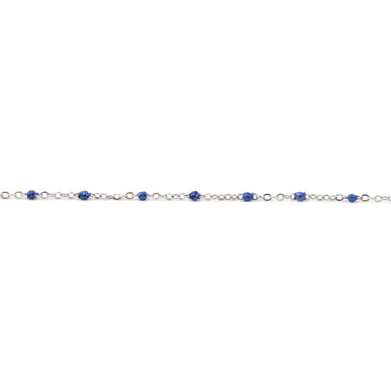 Image de Chaîne Maille Forçat en Acier Inoxydable Argent Mat Saphir Paillettes 5x2mm , 1 M