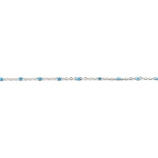 Image de Chaîne Maille Forçat en Acier Inoxydable Argent Mat Bleu Paillettes 5x2mm , 1 M