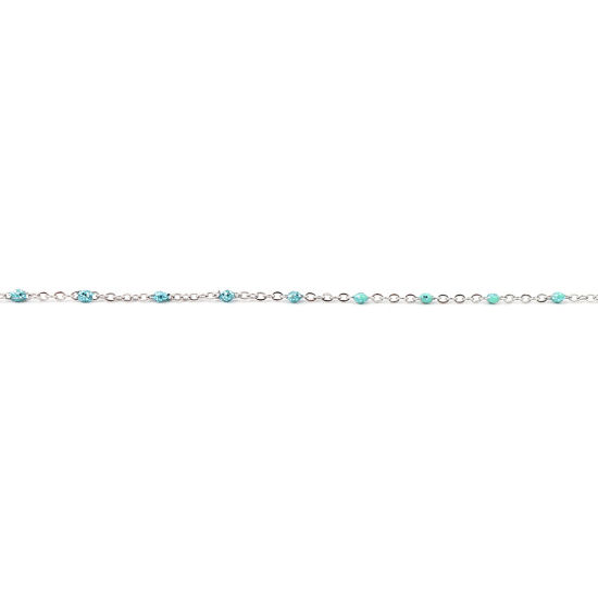 Image de Chaîne Maille Forçat en Acier Inoxydable Argent Mat Cyan Paillettes 5x2mm , 1 M