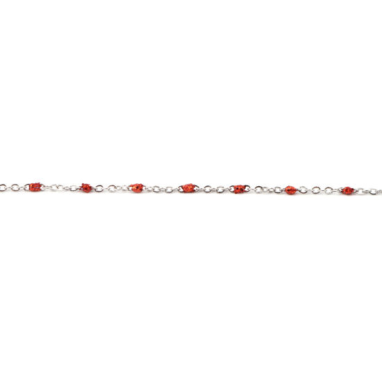 Image de Chaîne Maille Forçat en Acier Inoxydable Argent Mat Rouge Paillettes 5x2mm , 1 M