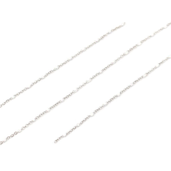 Picture of Stainless Steel Link Cable Chain Silver Tone White Sequins Enamel 5x2mm, 1 M