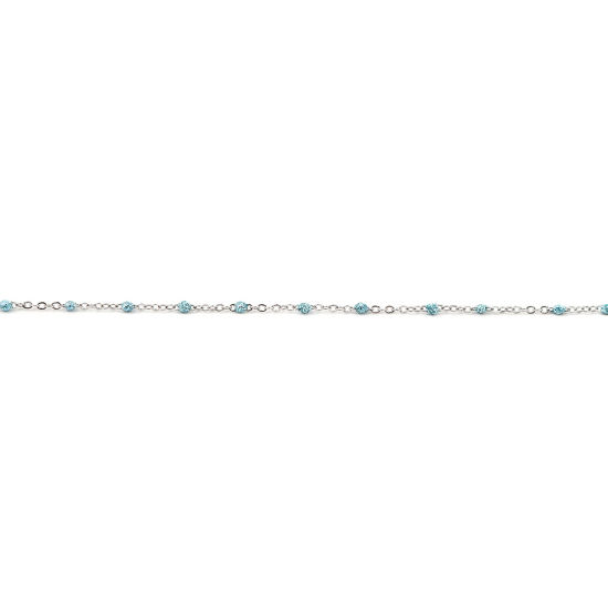 Picture of Stainless Steel Link Cable Chain Silver Tone Light Blue Sequins Enamel 4x2mm, 1 M
