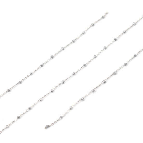 Picture of Stainless Steel Link Cable Chain Silver Tone Silver Color Sequins Enamel 4x2mm, 1 M