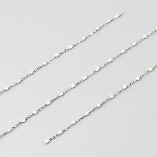 Picture of Stainless Steel Link Cable Chain Silver Tone White Sequins Enamel 4x2mm, 1 M