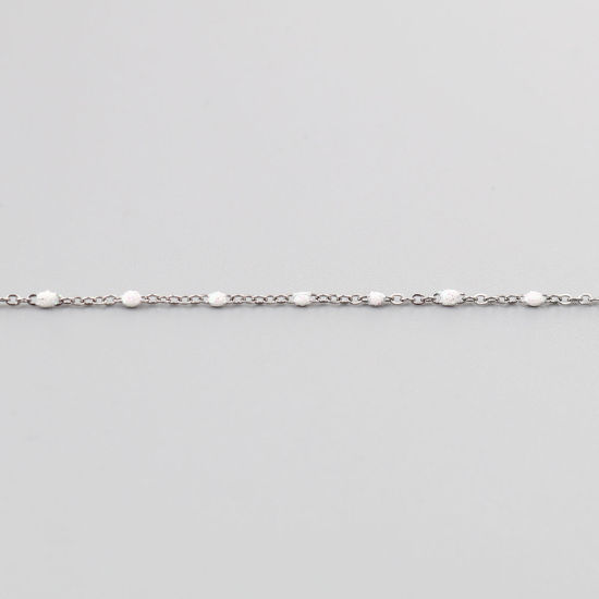 Picture of Stainless Steel Link Cable Chain Silver Tone White Sequins Enamel 4x2mm, 1 M