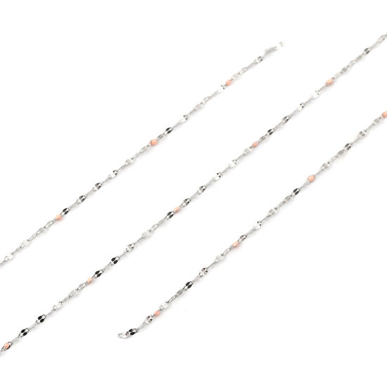 Bild von Edelstahl Gliederkette Kette Oval Silberfarbe Orange Rosa Emaille 3x2mm, 1 Meter