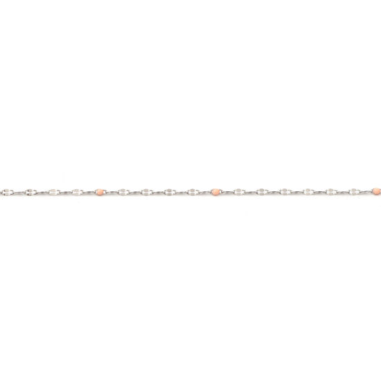 Bild von Edelstahl Gliederkette Kette Oval Silberfarbe Orange Rosa Emaille 3x2mm, 1 Meter