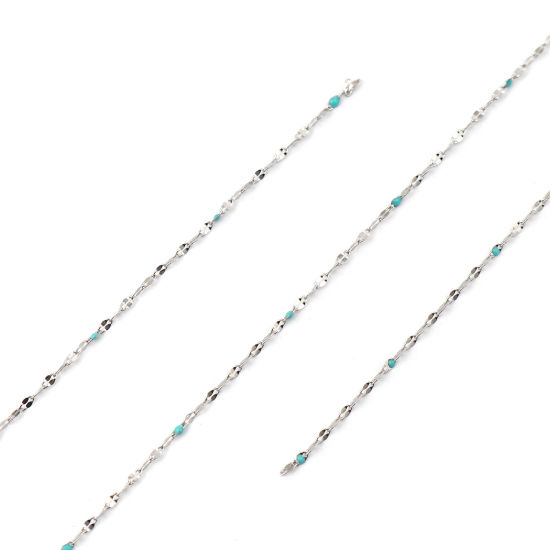 Picture of Stainless Steel Link Cable Chain Oval Silver Tone Cyan Enamel 3x2mm, 1 M