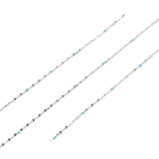 Picture of Stainless Steel Link Cable Chain Oval Silver Tone Light Blue Enamel 3x2mm, 1 M