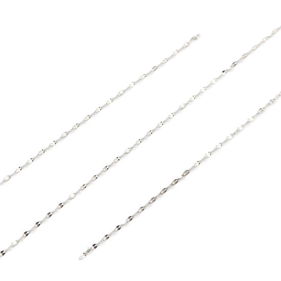 Bild von Edelstahl Gliederkette Kette Oval Silberfarbe Weiß Emaille 3x2mm, 1 Meter