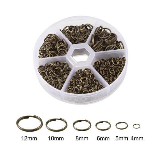Picture of Iron Based Alloy Double Split Jump Rings Findings Set Antique Bronze Circle 12mm Dia. - 4mm Dia., 1 Box