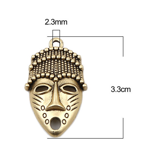 Изображение Zinc Based Alloy Pendants Mask Gold Tone Antique Gold 33mm x 20mm, 5 PCs