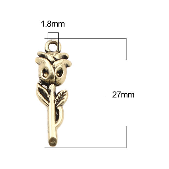 Изображение Zinc Based Alloy Charms Rose Flower Gold Tone Antique Gold (Can Hold ss6 Pointed Back Rhinestone) 27mm x 9mm, 10 PCs