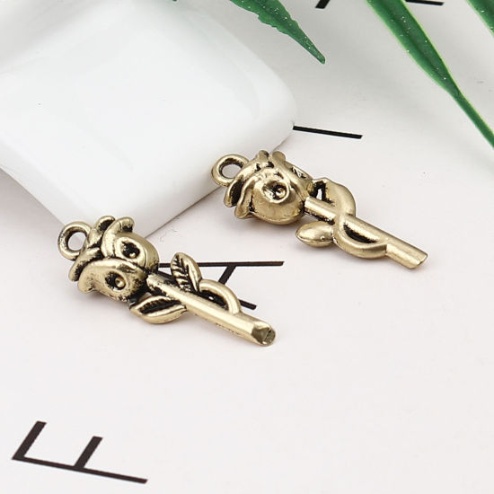 Изображение Zinc Based Alloy Charms Rose Flower Gold Tone Antique Gold (Can Hold ss6 Pointed Back Rhinestone) 27mm x 9mm, 10 PCs