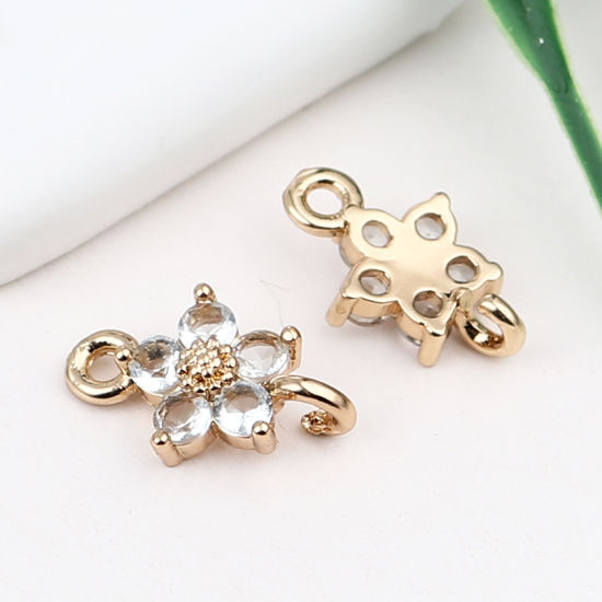 Picture of Brass Charms Gold Plated Flower Light Blue Rhinestone 12mm x 8mm, 5 PCs                                                                                                                                                                                       