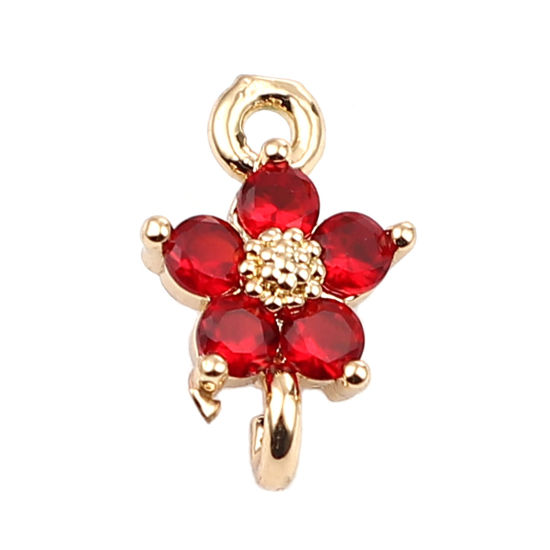 Изображение Brass Charms Gold Plated Flower Wine Red Rhinestone 12mm x 8mm, 5 PCs                                                                                                                                                                                         