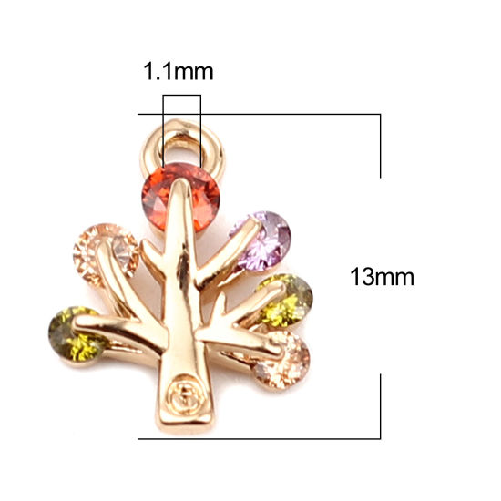 Picture of Brass Charms Gold Plated Tree Multicolor Rhinestone 13mm x 10mm, 5 PCs                                                                                                                                                                                        