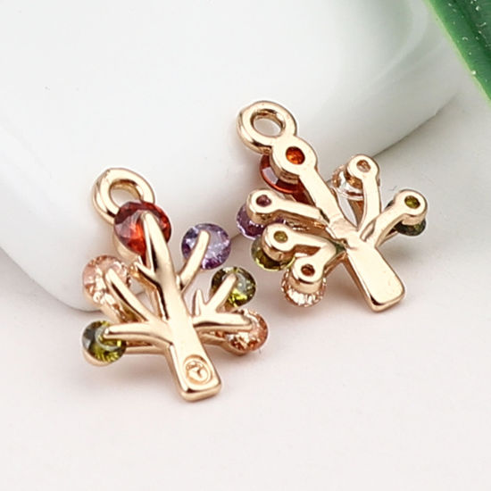 Picture of Brass Charms Gold Plated Tree Multicolor Rhinestone 13mm x 10mm, 5 PCs                                                                                                                                                                                        