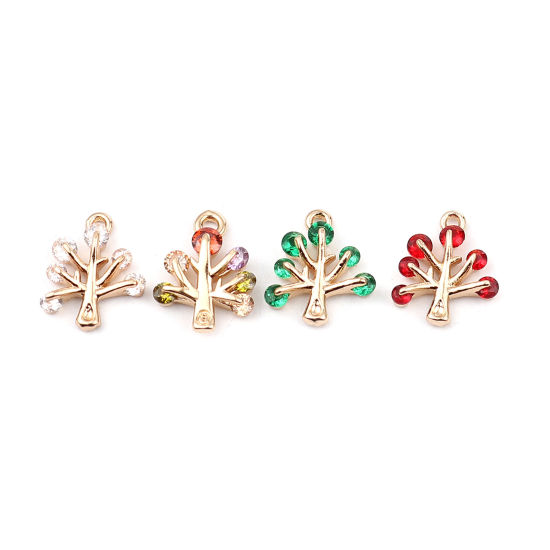 Picture of Brass Charms Gold Plated Tree Multicolor Rhinestone 13mm x 10mm, 5 PCs                                                                                                                                                                                        