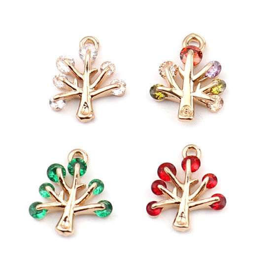 Picture of Brass Charms Gold Plated Tree Multicolor Rhinestone 13mm x 10mm, 5 PCs                                                                                                                                                                                        