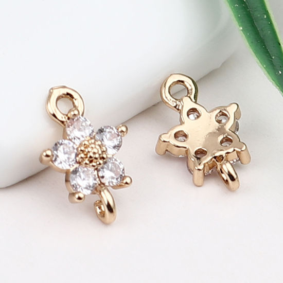 Picture of Brass Charms Gold Plated Flower Clear Rhinestone 12mm x 8mm, 5 PCs                                                                                                                                                                                            