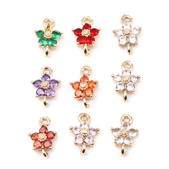 Изображение Brass Charms Gold Plated Flower Clear Rhinestone 12mm x 8mm, 5 PCs                                                                                                                                                                                            