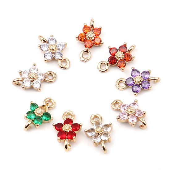 Bild von Messing Charms Blumen Vergoldet Transparent Strass 12mm x 8mm, 5 Stück                                                                                                                                                                                        