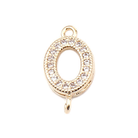 Brass Micro Pave Charms Gold Plated Oval Clear Rhinestone 14mm x 7mm, 5 PCs