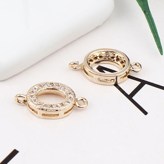 Image de Breloques Micro Pave en Laiton Ovale Doré à Strass Transparent 14mm x 7mm, 5 Pcs