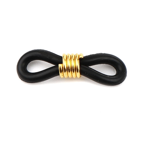 Picture of Silicone Face Mask And Glasses Neck Strap Lariat Lanyard Necklace Connectors Infinity Symbol Gold Plated Black 20mm x 6mm, 50 PCs