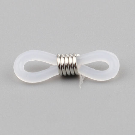 Imagen de Silicone Face Mask And Glasses Neck Strap Lariat Lanyard Necklace Connectors Infinity Symbol Silver Tone White 20mm x 6mm, 50 PCs