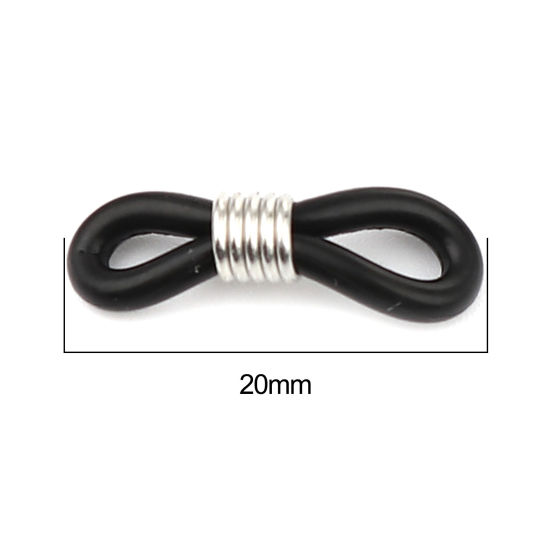 Picture of Silicone Connectors Infinity Symbol Silver Tone Black 20mm x 6mm, 50 PCs
