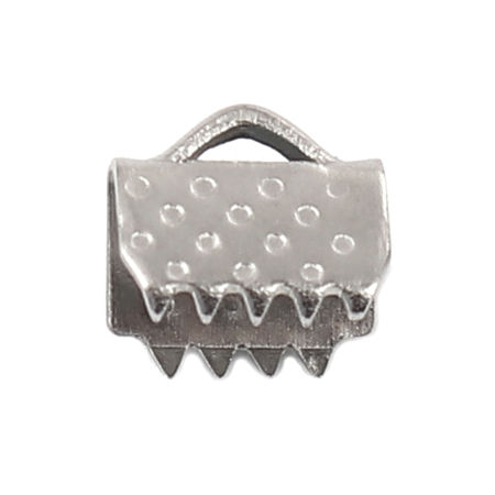 Picture of 304 Stainless Steel Cord Ribbon Crimp End Briefcase Silver Tone 11mm x 9mm, 50 PCs