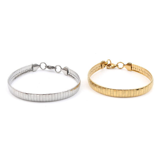 Picture of 1 Piece Vacuum Plating 304 Stainless Steel Bracelets Gold Plated Rectangle Carved Pattern 20.5cm(8 1/8") long