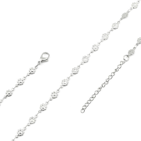 Picture of 304 Stainless Steel Necklace Flower Silver Tone 45cm(17 6/8") long, 1 Piece