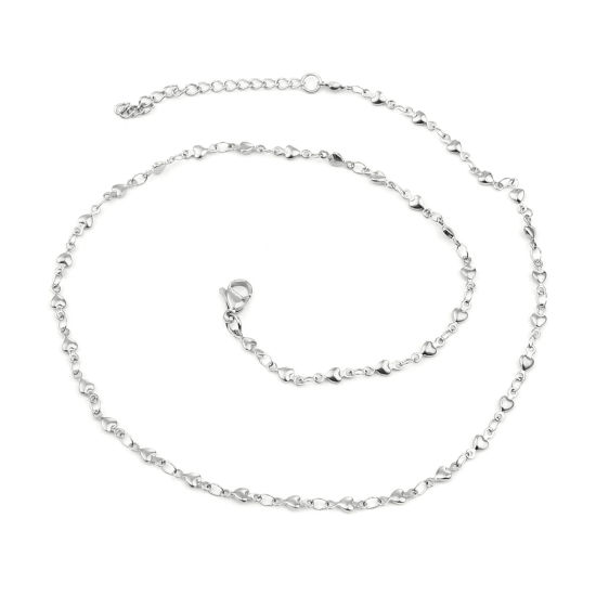 Picture of 304 Stainless Steel Necklace Heart Silver Tone 45cm(17 6/8") long, 1 Piece