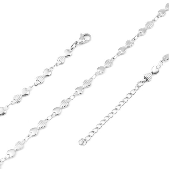 Picture of 304 Stainless Steel Necklace Heart Silver Tone 45cm(17 6/8") long, 1 Piece