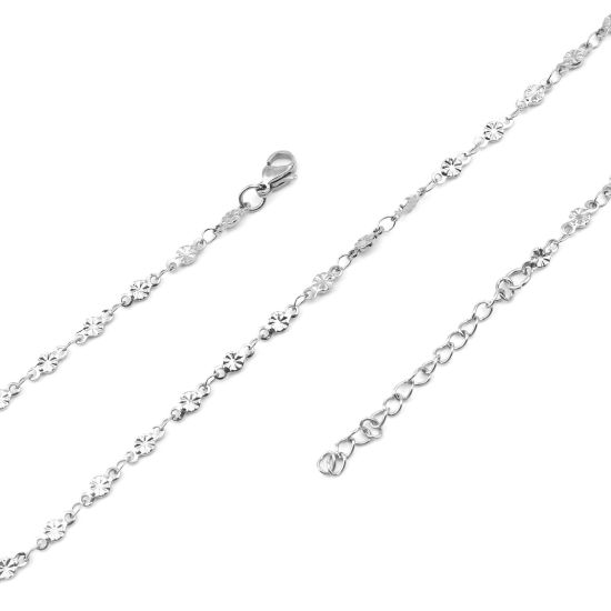 Picture of 304 Stainless Steel Necklace Flower Silver Tone 45cm(17 6/8") long, 1 Piece
