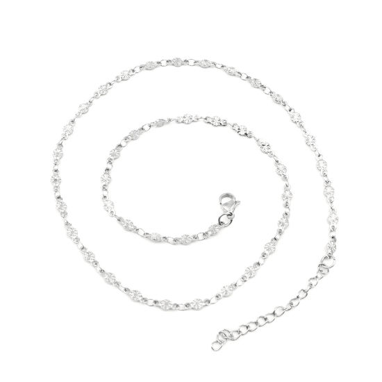 Picture of 304 Stainless Steel Necklace Flower Silver Tone 45cm(17 6/8") long, 1 Piece