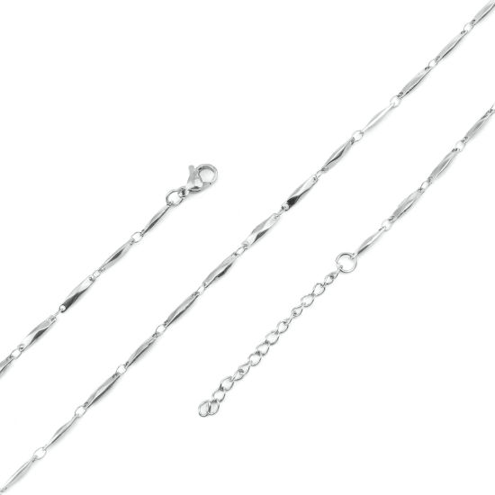 Picture of 304 Stainless Steel Necklace Rectangle Silver Tone 45cm(17 6/8") long, 1 Piece