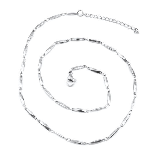 Picture of 304 Stainless Steel Necklace Rectangle Silver Tone 45cm(17 6/8") long, 1 Piece