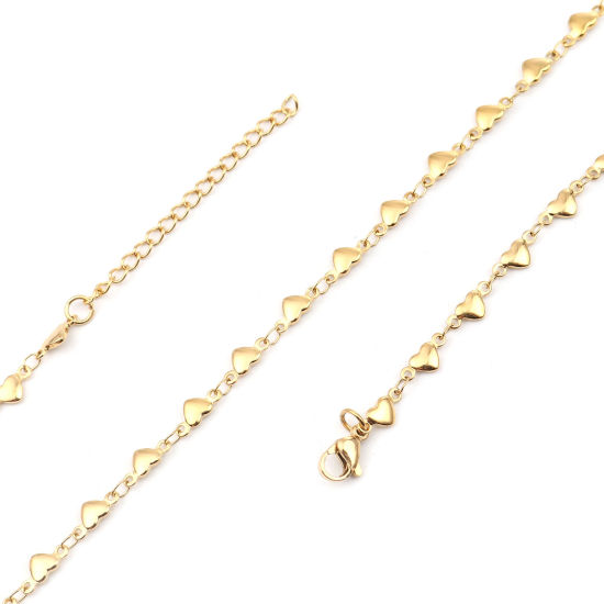 Picture of 304 Stainless Steel Necklace Heart Gold Plated 45cm(17 6/8") long, 1 Piece