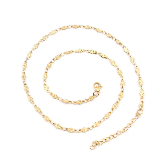 Picture of 1 Piece Vacuum Plating 304 Stainless Steel Necklace For DIY Jewelry Making Flower Gold Plated 45cm(17 6/8") long