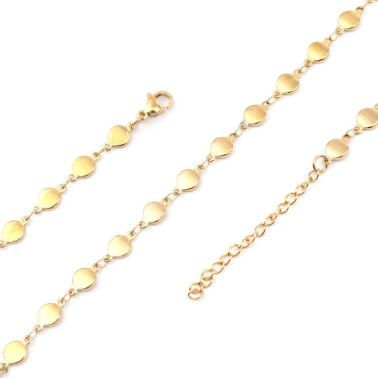 Picture of 1 Piece Vacuum Plating 304 Stainless Steel Necklace For DIY Jewelry Making Round Gold Plated 45cm(17 6/8") long