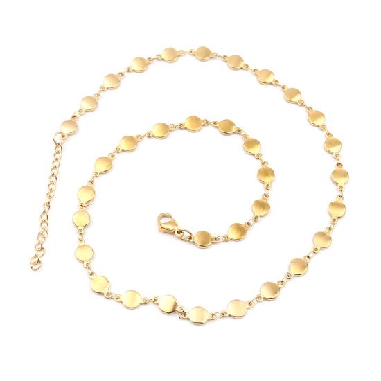 Picture of 1 Piece Vacuum Plating 304 Stainless Steel Necklace For DIY Jewelry Making Round Gold Plated 45cm(17 6/8") long