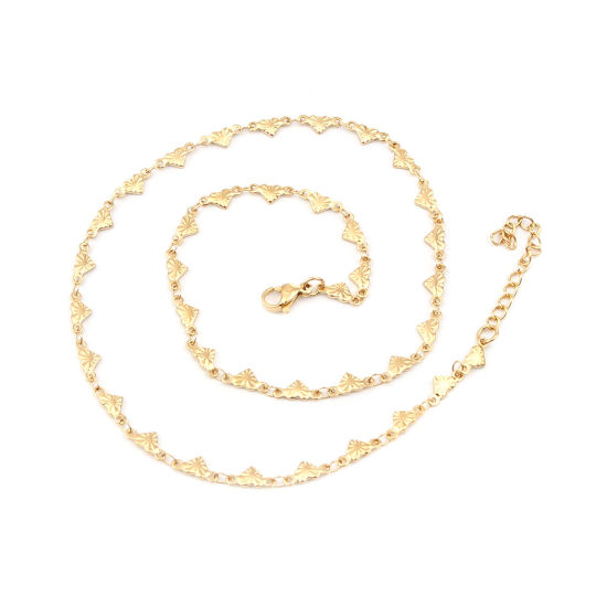 Picture of 1 Piece Vacuum Plating 304 Stainless Steel Necklace For DIY Jewelry Making Heart Gold Plated 45cm(17 6/8") long