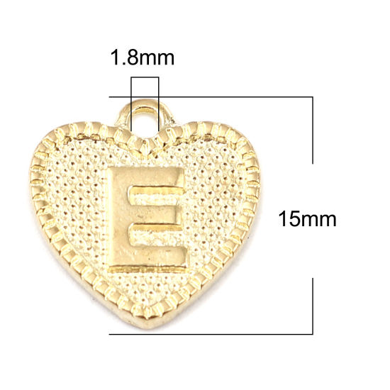 Immagine di Lega di Zinco San Valentino Charms Colore Oro 16K Cuore Lettera Maiuscola Lettere " E " 15mm x 15mm, 20 Pz